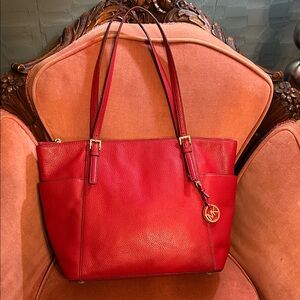 Michael Kors Red Tote with Gold Details